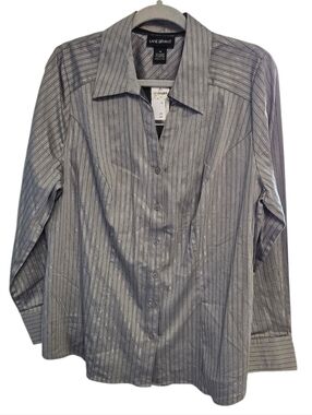 Lane Bryant Gray Metallic Pinstripe Button-Up Blouse